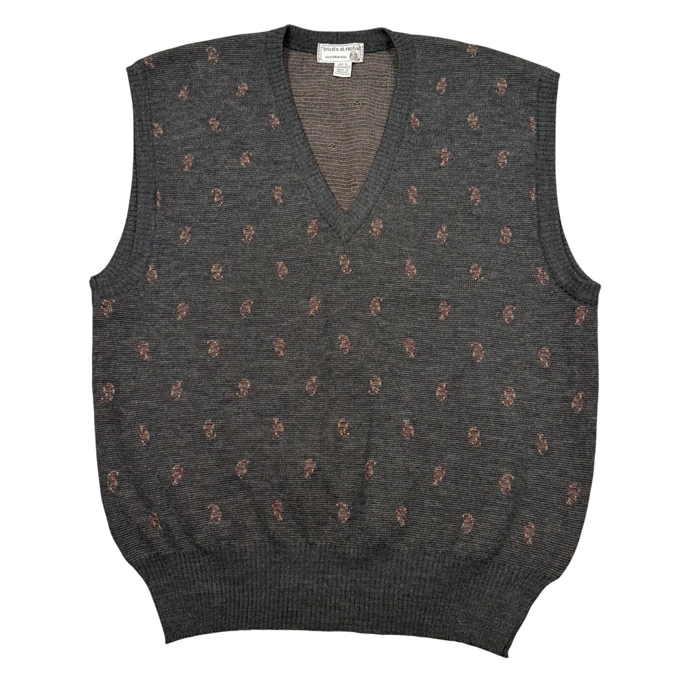 Vtg 80s Tricots St Raphael 100% Virgin Wool Sweater Vest Made in Uruguay Mens S